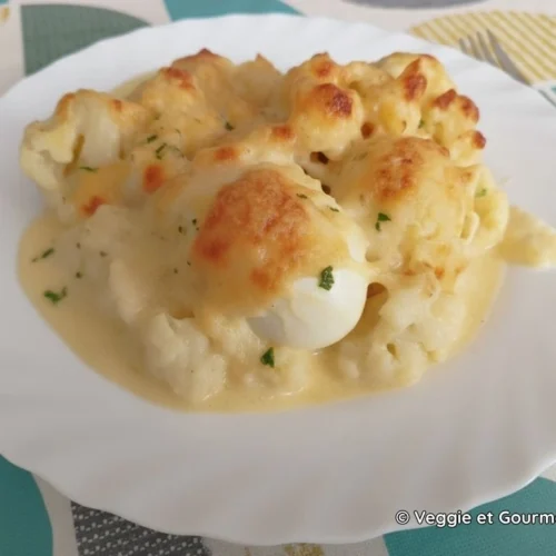 Assiette de gratin de chou fleur aux oeufs durs