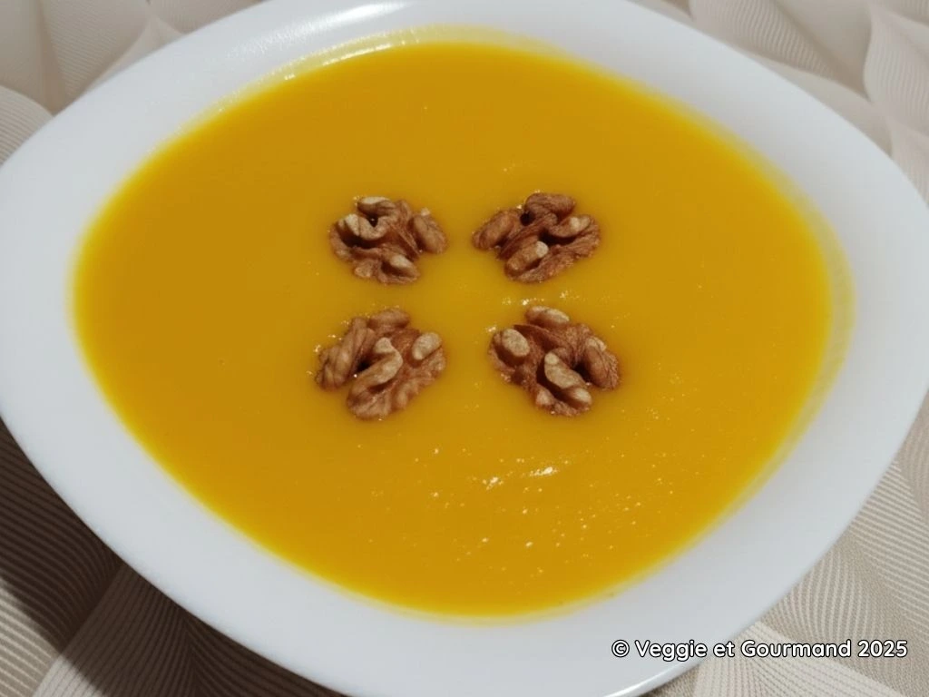 Assiette de soupe au butternut aux noix